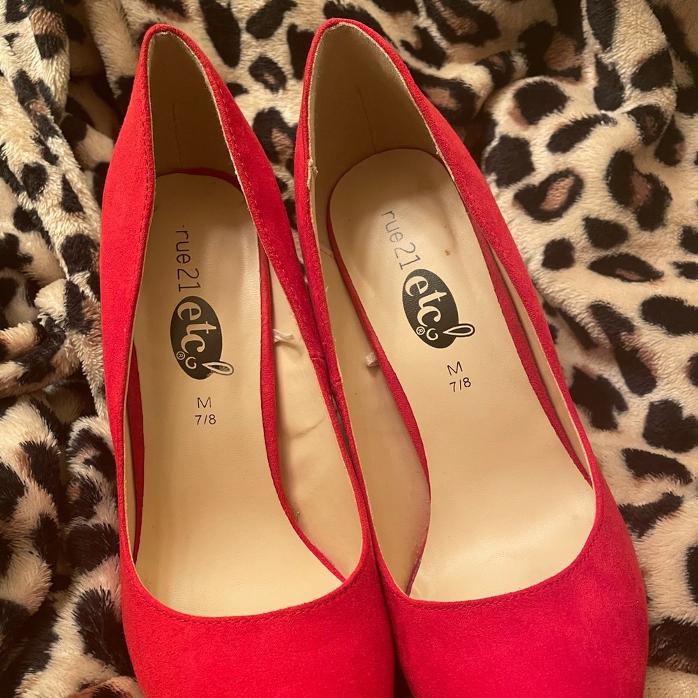 Red Faux Suede Pumps
